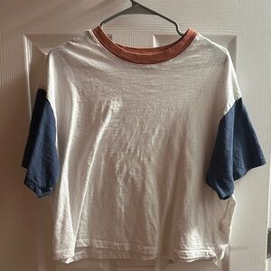 White and Blue Colorblock T-Shirt